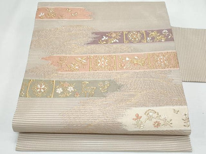 平和屋着物＊夏物　九寸名古屋帯　動物花文　金糸　正絹　逸品　CABI5960fb