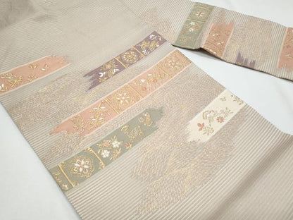 平和屋着物＊夏物　九寸名古屋帯　動物花文　金糸　正絹　逸品　CABI5960fb
