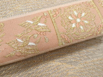 平和屋着物＊夏物　九寸名古屋帯　動物花文　金糸　正絹　逸品　CABI5960fb