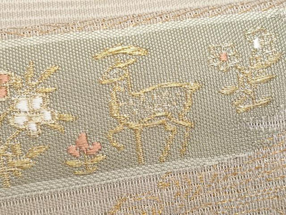 平和屋着物＊夏物　九寸名古屋帯　動物花文　金糸　正絹　逸品　CABI5960fb