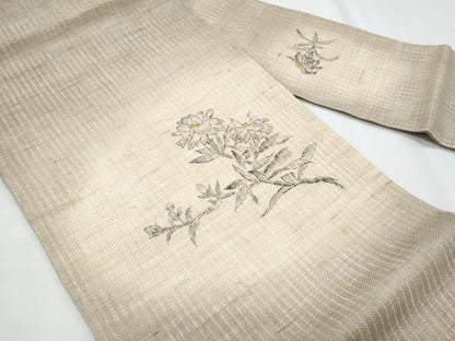 平和屋着物＊夏物　九寸名古屋帯　手描き　枝花文　正絹　逸品　CABI5962fb
