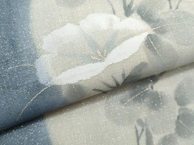 平和屋着物＊夏物　九寸名古屋帯　手描き　花竹丸文　銀糸　正絹　逸品　CABI5966fb