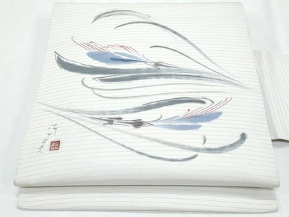 平和屋着物＊夏物　塩瀬　九寸名古屋帯　作家物　手描き　抽象文様　正絹　逸品　CABI5978fb