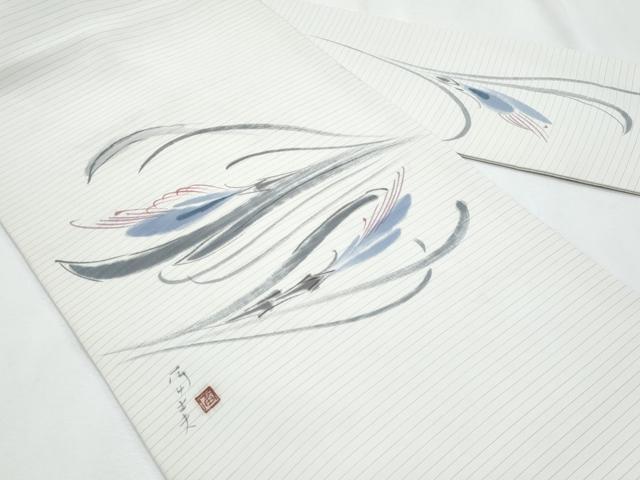 平和屋着物＊夏物　塩瀬　九寸名古屋帯　作家物　手描き　抽象文様　正絹　逸品　CABI5978fb