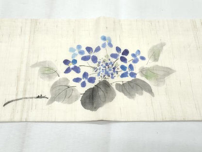 平和屋着物＊夏物　九寸名古屋帯　手描き　紫陽花　麻　逸品　CABI5982fb