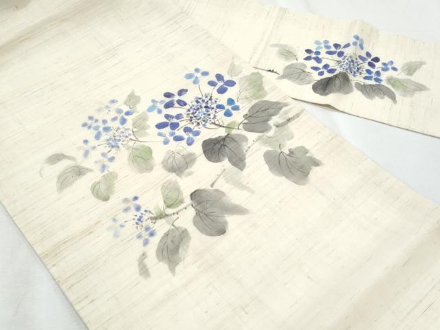 平和屋着物＊夏物　九寸名古屋帯　手描き　紫陽花　麻　逸品　CABI5982fb
