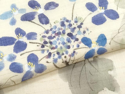 平和屋着物＊夏物　九寸名古屋帯　手描き　紫陽花　麻　逸品　CABI5982fb