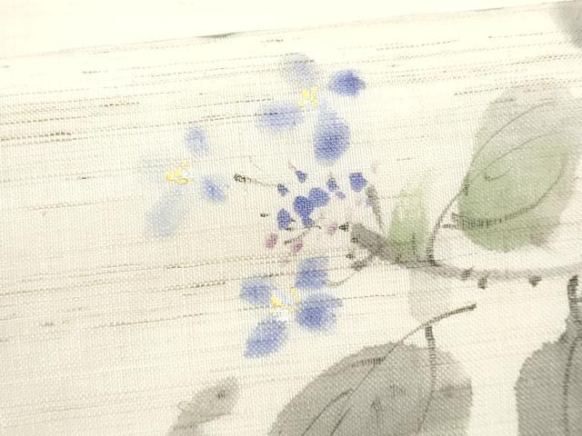 平和屋着物＊夏物　九寸名古屋帯　手描き　紫陽花　麻　逸品　CABI5982fb