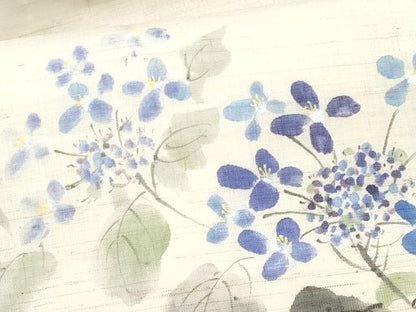 平和屋着物＊夏物　九寸名古屋帯　手描き　紫陽花　麻　逸品　CABI5982fb