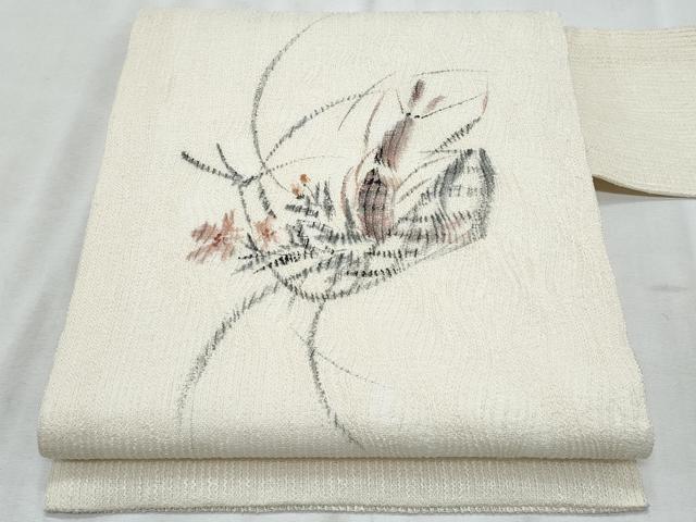 平和屋着物＊夏物　九寸名古屋帯　手描き　海老　正絹　逸品　CABI5983fb