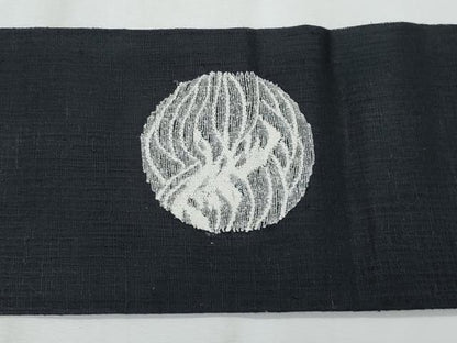 平和屋着物＊夏物　九寸名古屋帯　すくい織　立波丸文　黒地　正絹　逸品　CABI5984fb
