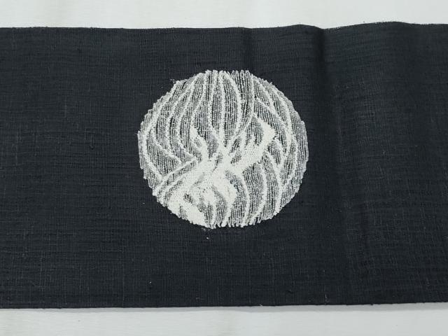 平和屋着物＊夏物　九寸名古屋帯　すくい織　立波丸文　黒地　正絹　逸品　CABI5984fb