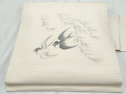 平和屋着物＊夏物　塩瀬　九寸名古屋帯　手描き　燕　正絹　逸品　CABI5985fb