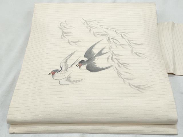 平和屋着物＊夏物　塩瀬　九寸名古屋帯　手描き　燕　正絹　逸品　CABI5985fb