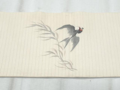 平和屋着物＊夏物　塩瀬　九寸名古屋帯　手描き　燕　正絹　逸品　CABI5985fb