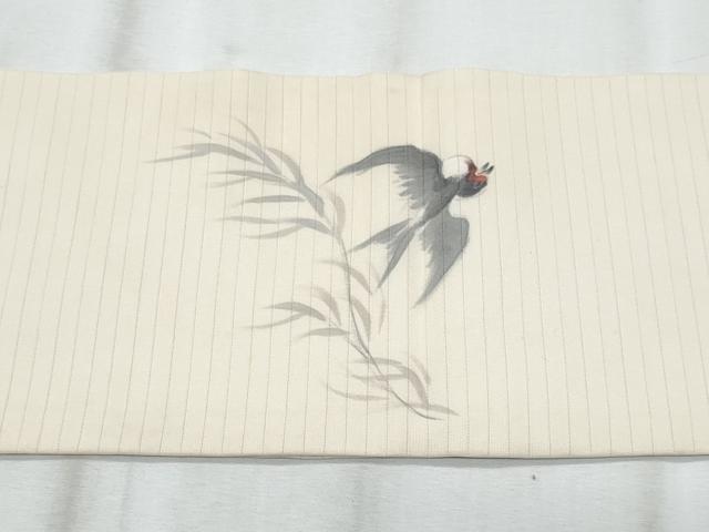 平和屋着物＊夏物　塩瀬　九寸名古屋帯　手描き　燕　正絹　逸品　CABI5985fb