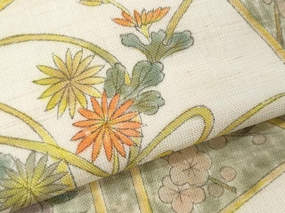 平和屋着物＊夏物　つけ帯　亀甲花文　麻　正絹　逸品　CABI5995fb