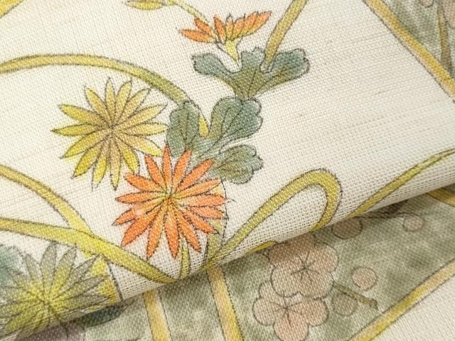 平和屋着物＊夏物　つけ帯　亀甲花文　麻　正絹　逸品　CABI5995fb