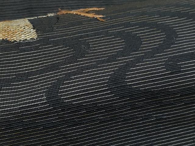 平和屋着物＊夏物　八寸名古屋帯　流水千鳥文　黒地　金糸　正絹　逸品　CABI6000fb
