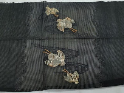 平和屋着物＊夏物　八寸名古屋帯　流水千鳥文　黒地　金糸　正絹　逸品　CABI6000fb