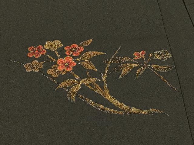 平和屋着物＃羽織　寿光織　雲重ね枝花文　黒地　金糸　正絹　逸品　CABI6001in