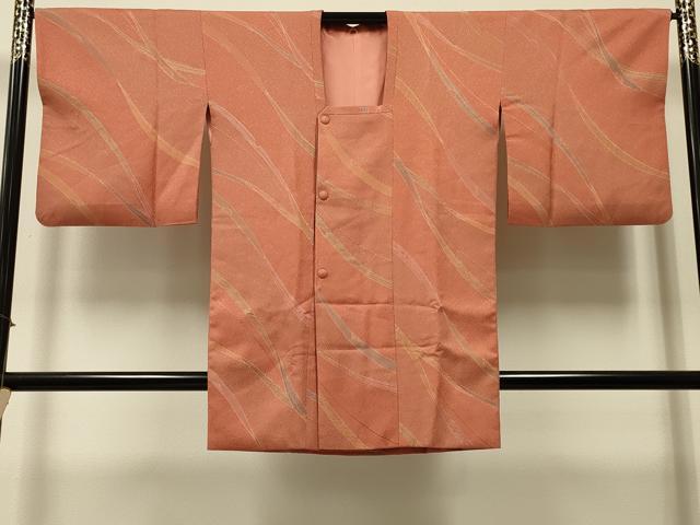 平和屋着物＃道行コート　地紋起こし　変わり縞　ロング丈　正絹　逸品　CABI6003in