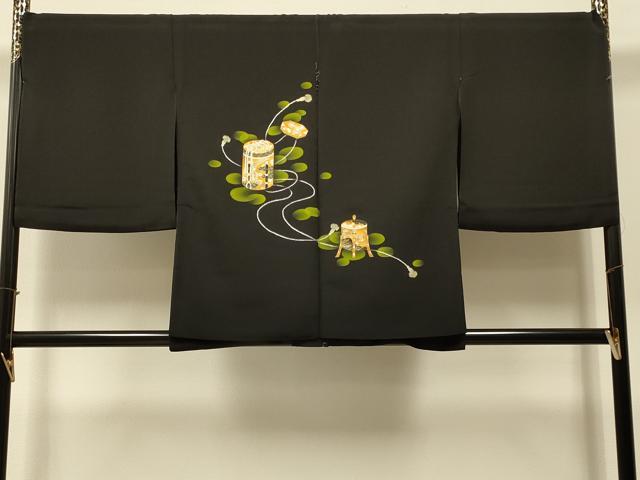 平和屋着物＃羽織　仮絵羽　貝桶吉祥花文　黒地　金彩　正絹　逸品　未使用　CABI6018in