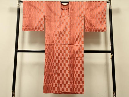 平和屋着物＃道行コート　雨コート　単衣　格子　ロング丈　正絹　逸品　未使用　CABI6031in