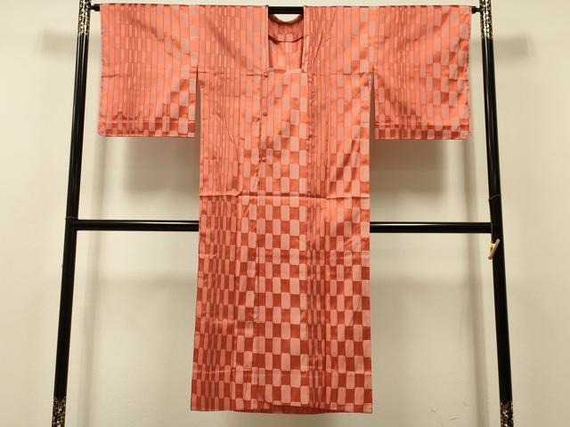 平和屋着物＃道行コート　雨コート　単衣　格子　ロング丈　正絹　逸品　未使用　CABI6031in
