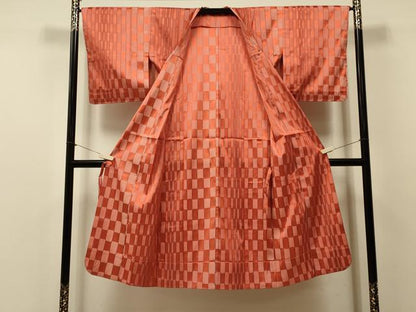 平和屋着物＃道行コート　雨コート　単衣　格子　ロング丈　正絹　逸品　未使用　CABI6031in
