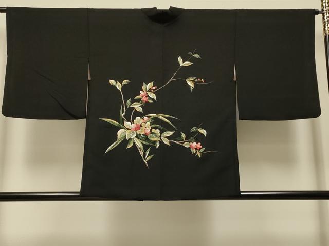 平和屋着物＃羽織　総刺繍　草花文　黒地　金銀糸　正絹　逸品　CABI6032in