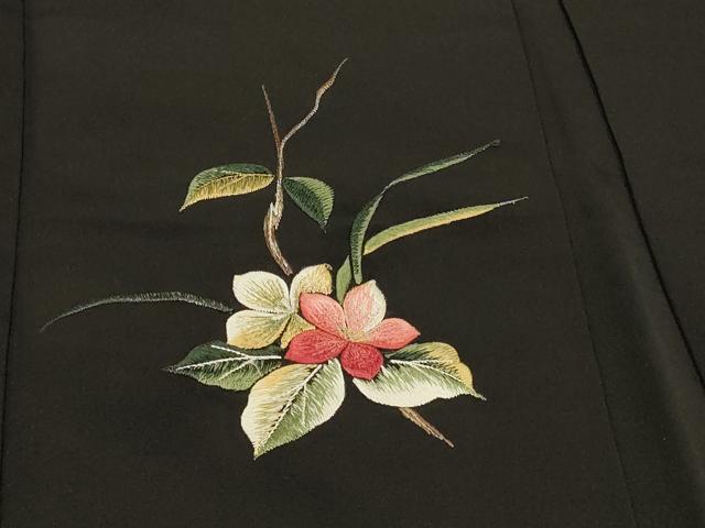 平和屋着物＃羽織　総刺繍　草花文　黒地　金銀糸　正絹　逸品　CABI6032in