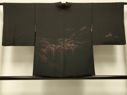 平和屋着物＃羽織　寿光織　樹林風景文　黒地　金銀糸　正絹　逸品　CABI6034in