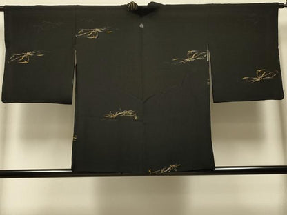 平和屋着物＃羽織　寿光織　草木文　黒地　金銀糸　正絹　逸品　CABI6035in