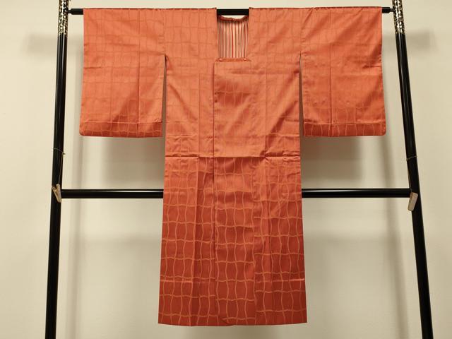 平和屋着物＃道行コート　雨コート　単衣　変わり格子　ロング丈　正絹　逸品　CABI6041in