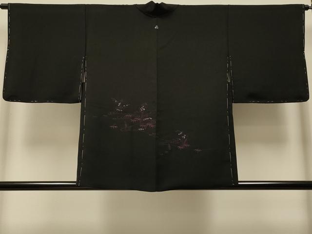 平和屋着物＃羽織　総刺繍　流水笹竹文　黒地　正絹　逸品　未使用　CABI6045in