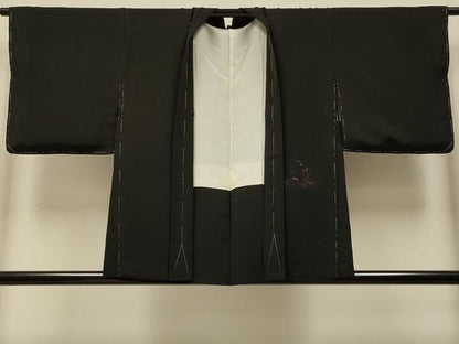 平和屋着物＃羽織　総刺繍　流水笹竹文　黒地　正絹　逸品　未使用　CABI6045in