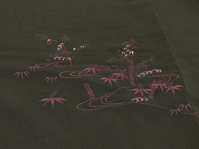 平和屋着物＃羽織　総刺繍　流水笹竹文　黒地　正絹　逸品　未使用　CABI6045in