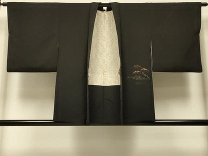平和屋着物＃羽織　寿光織　風景文　黒地　金銀糸　正絹　逸品　CABI6046in