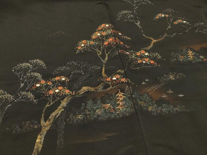 平和屋着物＃羽織　寿光織　風景文　黒地　金銀糸　正絹　逸品　CABI6046in