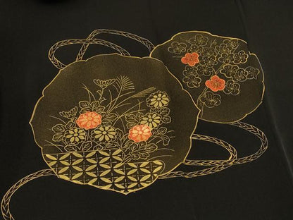 平和屋着物＃羽織　鏡裏花文　黒地　金彩　正絹　逸品　未使用　CABI6047in