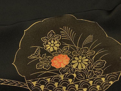 平和屋着物＃羽織　鏡裏花文　黒地　金彩　正絹　逸品　未使用　CABI6047in