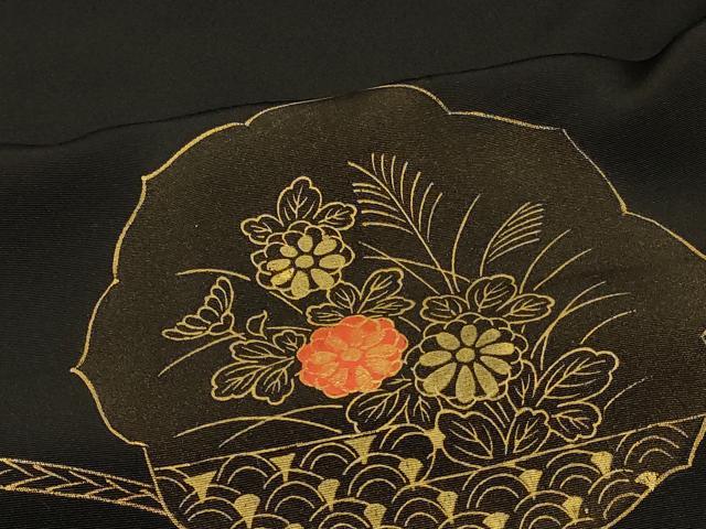 平和屋着物＃羽織　鏡裏花文　黒地　金彩　正絹　逸品　未使用　CABI6047in