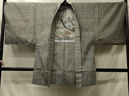 平和屋着物＃男性　長羽織　ひげ紬　霞文　正絹　逸品　未使用　CABI6049in