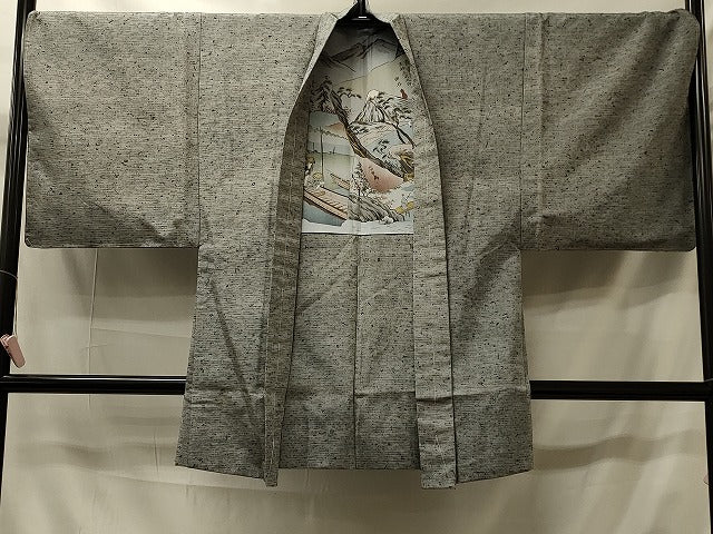 平和屋着物＃男性　長羽織　ひげ紬　霞文　正絹　逸品　未使用　CABI6049in