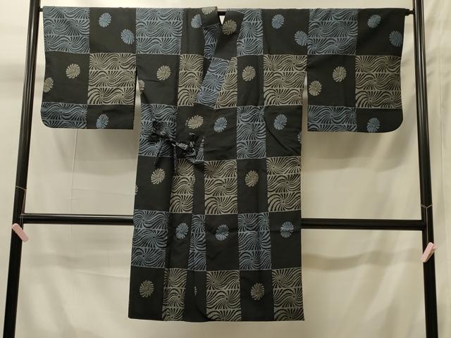 平和屋着物＃道中着　格子花文　ロング丈　洗える着物　CABI6050in