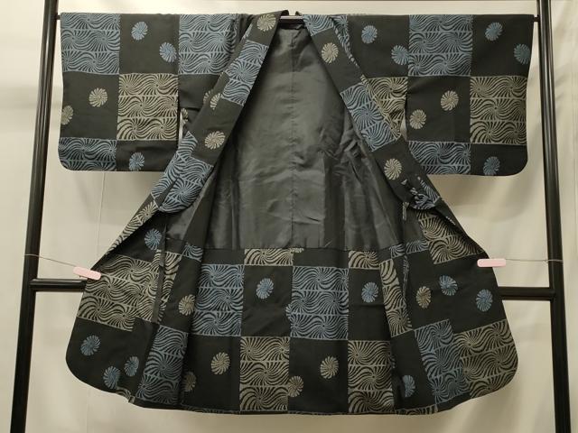 平和屋着物＃道中着　格子花文　ロング丈　洗える着物　CABI6050in