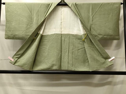 平和屋着物＃羽織　色無地　草花地紋　抹茶色　正絹　逸品　CABI6055in
