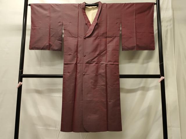 平和屋着物＃和装コート　雨コート　単衣　幾何学文様　ロング丈　正絹　逸品　CABI6056in