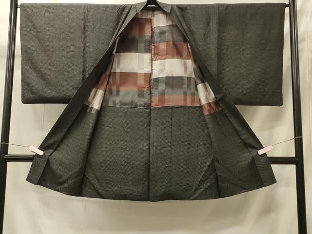 平和屋着物＃男性　長羽織　菱文　黒地　正絹　逸品　CABI6057in